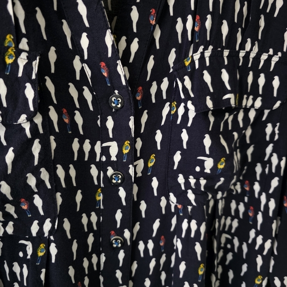 Anthropologie Maeve 10 Eclectic Bohemian Novelty Print Wynwood Bird Button Shirt - Picture 11 of 15